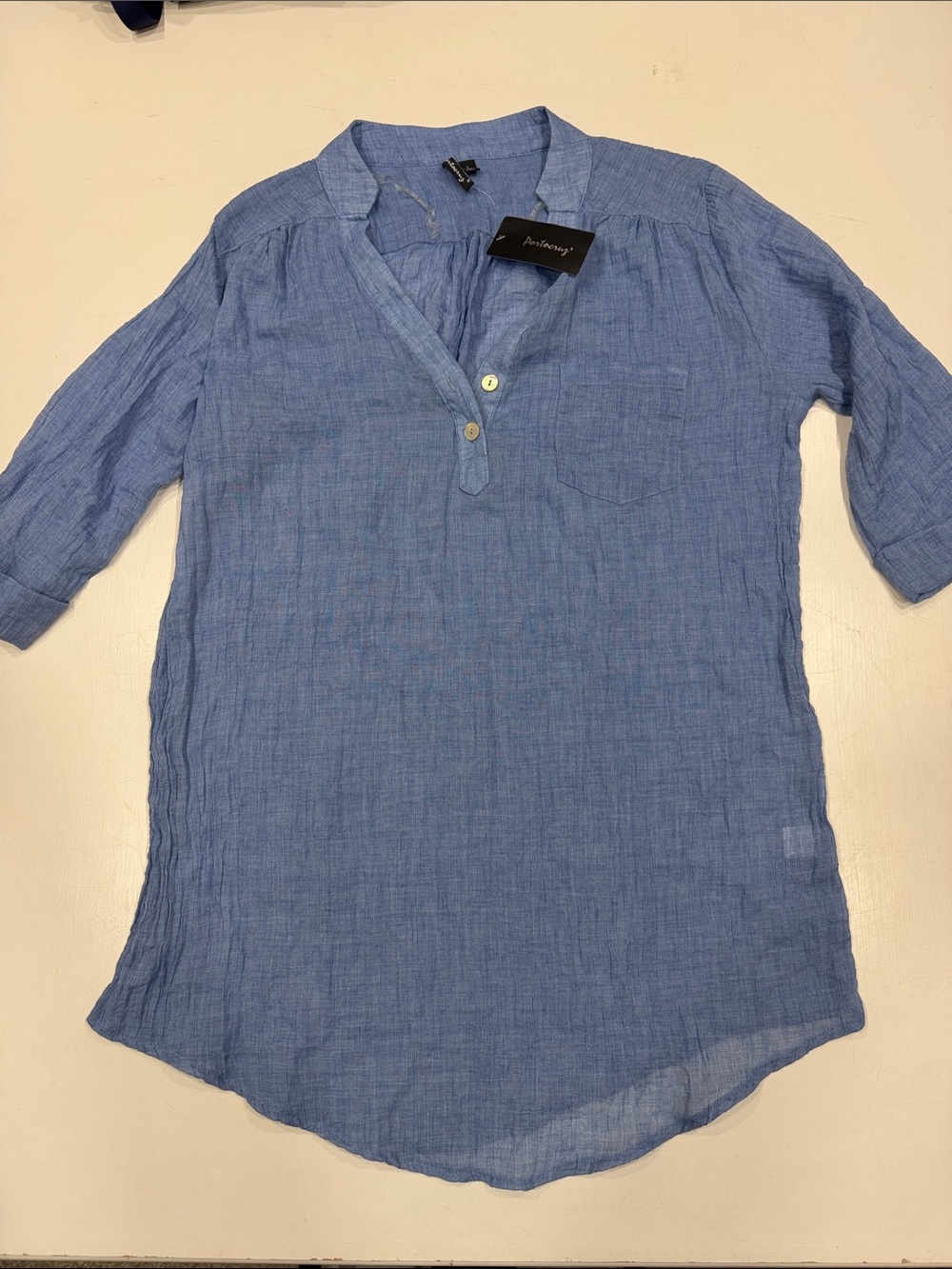 Light Blue Women's Swim Coverup Tunic — Chambray Casual Beach Shirt